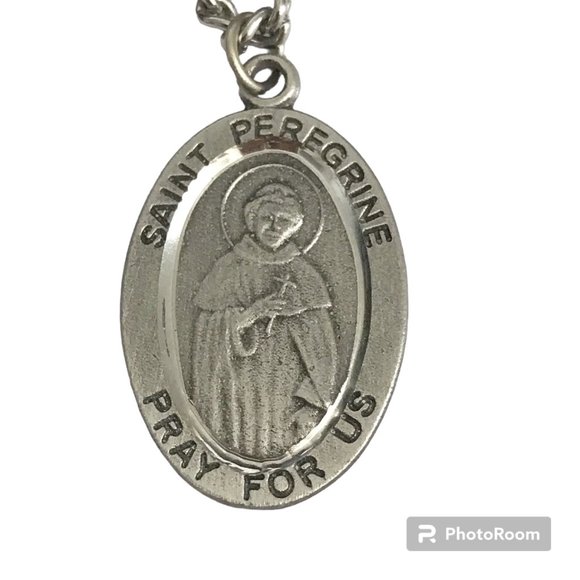Vintage St Peregrine Cross Necklace Medal Catholic 24" Patron Saint of Cancer - Picture 1 of 12